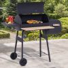 Charcoal BBQ, Portable Grill with Wheels, All-in-One Grill, Side vent, Two Shelves and Metal Grating, Lit-Mounted Thermometer, Wooden Handle