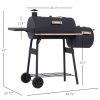 Charcoal BBQ, Portable Grill with Wheels, All-in-One Grill, Side vent, Two Shelves and Metal Grating, Lit-Mounted Thermometer, Wooden Handle