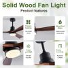 52" Wooden Ceiling Fans with Lighted Remote Control, Indoor Outdoor Wooden Ceiling Fan, Outdoor Modern Ceiling Fan with 3 Fan Blades for Patio