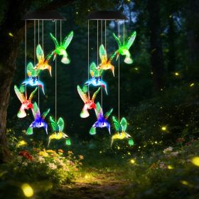 2Pcs Solar Hummingbird Wind Chime 7 Color Changing Wind Chime For Outside IPX4 Waterproof Outdoor Garden Yard Decor