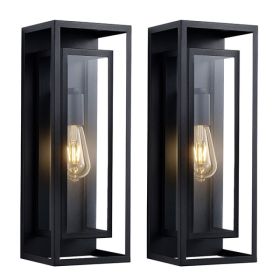 2 Pack 18 Inches Outdoor Wall Lantern Light Fixture, Large Black Exterior Waterproof Wall Sconce, Anti-Rust Mount Porch Light With Clear Glass,E2 (Option: Black)