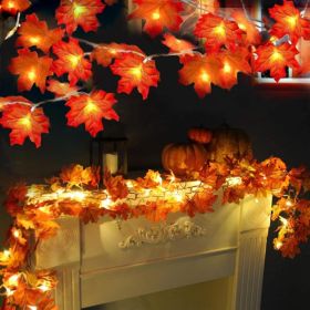 Fall Decor 2 Pack Fall Garland With Lights Enlarged Maple Leaves 20Ft 40LED (Option: Orange Yellow)