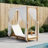 Single Sun Lounger with Canopy and Curtains Solid Acacia Wood
