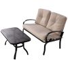 2 Pieces Patio Outdoor Cushioned Coffee Table Seat