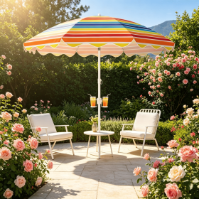 6.5 FT Portable Beach Umbrella with Sand Anchor UV Protection UPF 50+ for Garden Pool Outdoor Camping Picnic (Color: Rainbow)