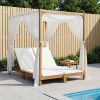 Double Sun Lounger with Canopy and Curtains Solid Acacia Wood