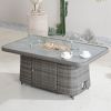 Direct Wicker Rectangular Propane Lift-Top Patio Fire Pit Table with Wind  Glass Wind Guard & Cover,Grey