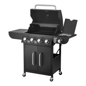 Gas Grill, 4 Burner Propane Gas Grill with Side Burner, 425 SQ.In Grilling Area, Carbon Steel Enamel Grates, Outdoor 52 (Burner BTU: 10000 BTU x 4)
