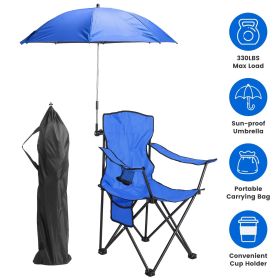 Folding Camping Chair with Detachable 8-Rib Sun Umbrella, 42.13 Inch Canopy Aluminum Alloy Portable Lawn Chair Supports 330LBS with Cup Holder (title: default title)