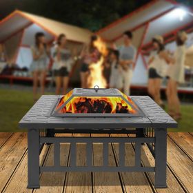 Portable Courtyard Metal Fire Pit with Accessories Black (size: 32inch)
