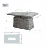 Direct Wicker Rectangular Propane Lift-Top Patio Fire Pit Table with Wind  Glass Wind Guard & Cover,Grey
