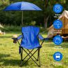 Folding Camping Chair with Detachable 8-Rib Sun Umbrella, 42.13 Inch Canopy Aluminum Alloy Portable Lawn Chair Supports 330LBS with Cup Holder