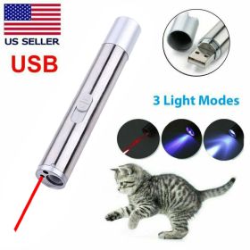 Cat Dog Toy Red Laser Pointer Pen USB Rechargeable LED Light UV Flashlight (Option: A)